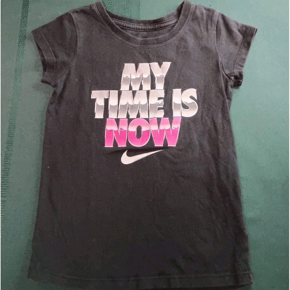 Nike Girls T-Shirt Black Gray Pink Youth Size S My Time Is Now Short Sleeve - U